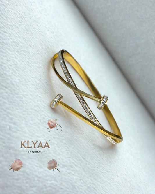 Twist Nail Luxe Bracelet – 18K Gold Plated Anti-Tarnish Criss-Cross Nail Bracelet with Stone Studded Tips by KLYAA