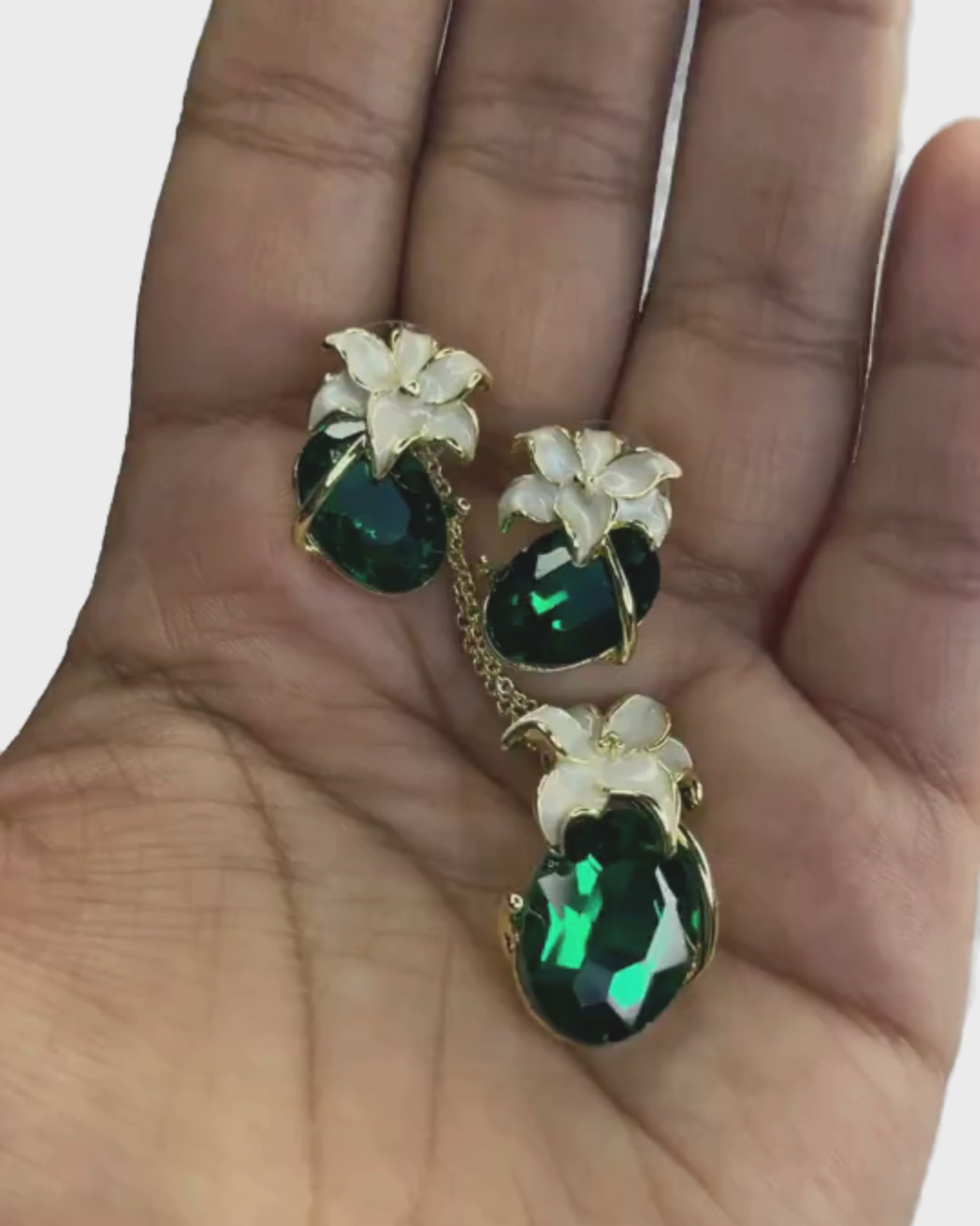 Signature emerald green crystal pendant with gold floral top on dual-tone chain – anti-tarnish premium jewellery by KLYAA