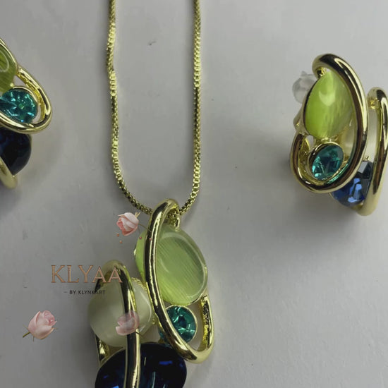 Elysian Swirl crystal pendant set with abstract multi-stone design in dual-tone chain – Signature limited edition jewellery by KLYAA