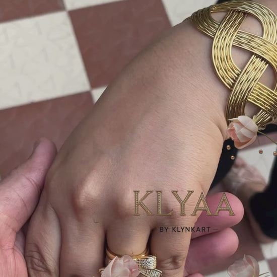 Gold plated braided adjustable kada – textured anti-tarnish cuff bracelet by KLYAA