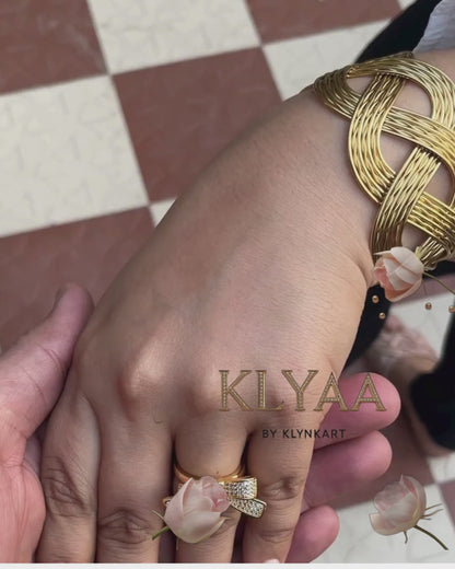 Gold plated braided adjustable kada – textured anti-tarnish cuff bracelet by KLYAA