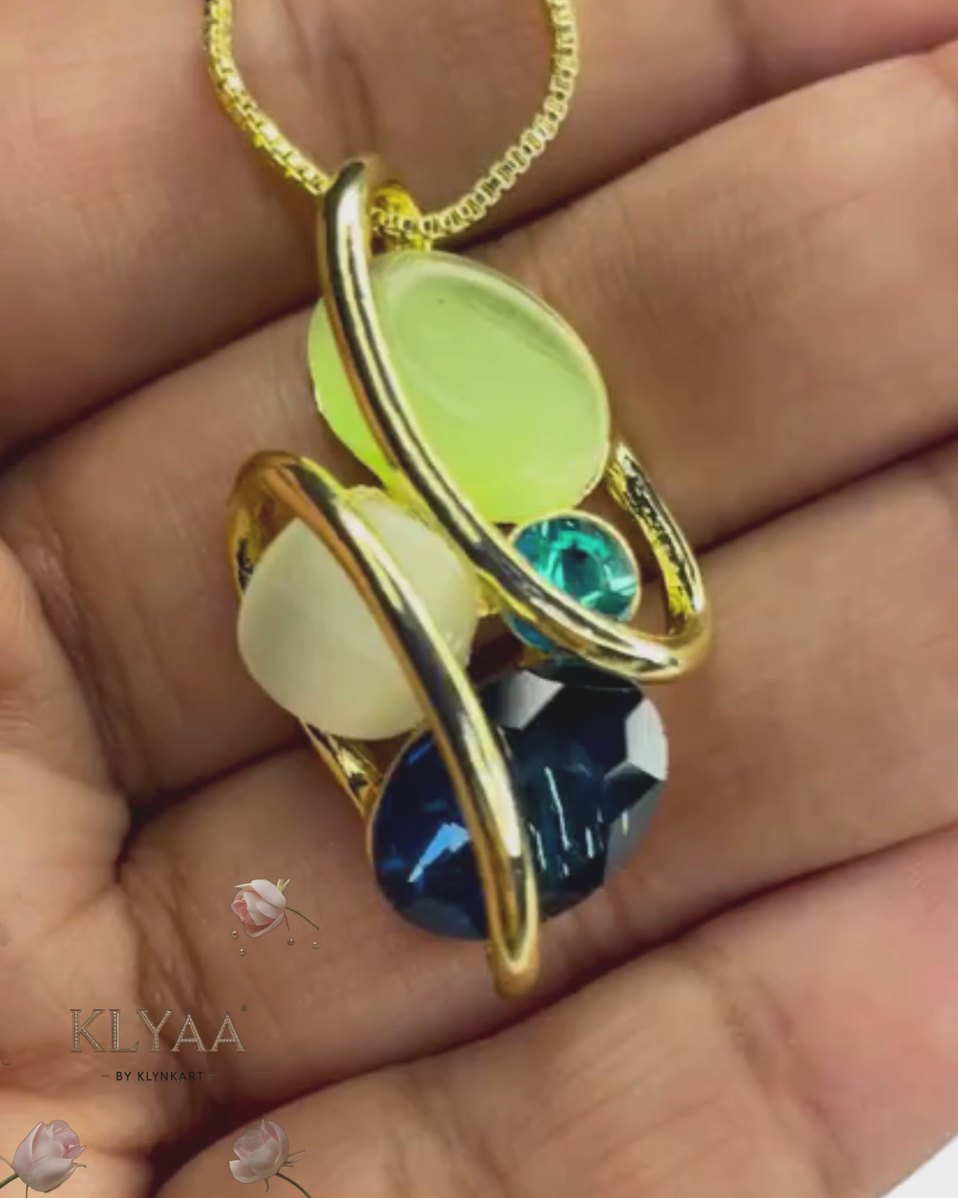 Elysian Swirl crystal pendant set with abstract multi-stone design in dual-tone chain – Signature limited edition jewellery by KLYAA